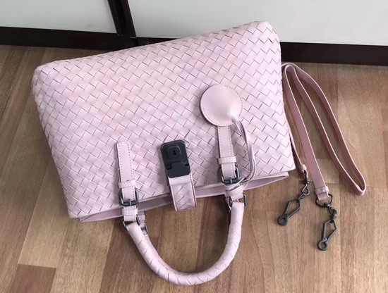 Bottega Veneta Small Roma Bag in Pink Intrecciato Calf Leather