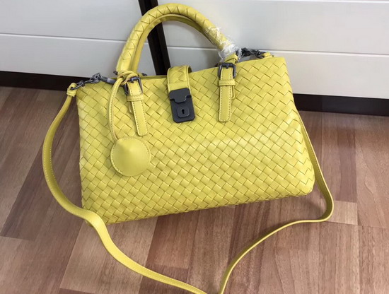 Bottega Veneta Small Roma Bag in Yellow Intrecciato Calf Leather