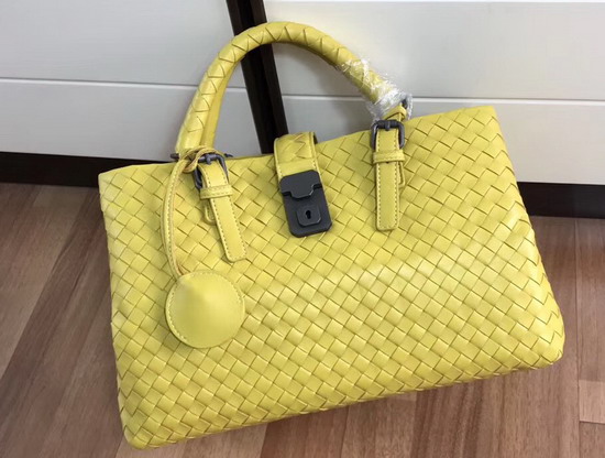 Bottega Veneta Small Roma Bag in Yellow Intrecciato Calf Leather