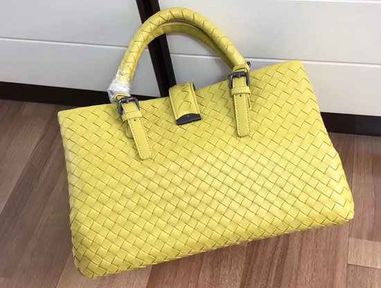 Bottega Veneta Small Roma Bag in Yellow Intrecciato Calf Leather