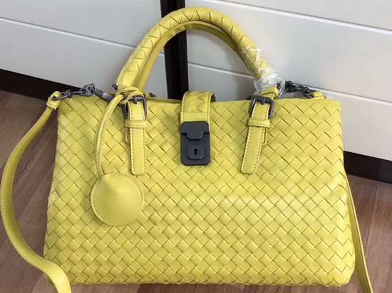 Bottega Veneta Small Roma Bag in Yellow Intrecciato Calf Leather