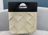 Bottega Veneta Small Slip Tote in Intreccio Linen and French Calf Natural Nero