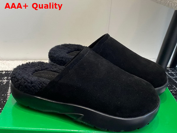 Bottega Snap Slipper in Black Shearling Open Back Slipper Replica