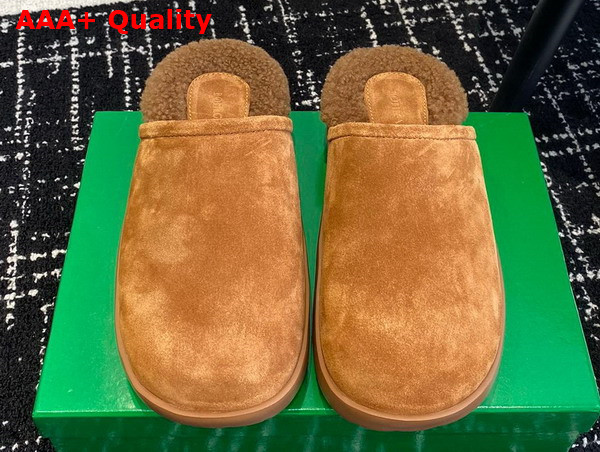 Bottega Snap Slipper in Caramel Shearling Open Back Slipper Replica