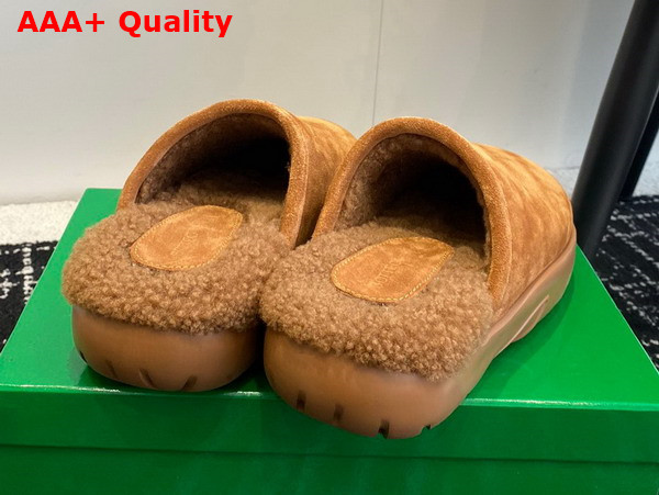 Bottega Snap Slipper in Caramel Shearling Open Back Slipper Replica