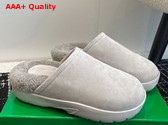 Bottega Snap Slipper in Light Grey Shearling Open Back Slipper Replica