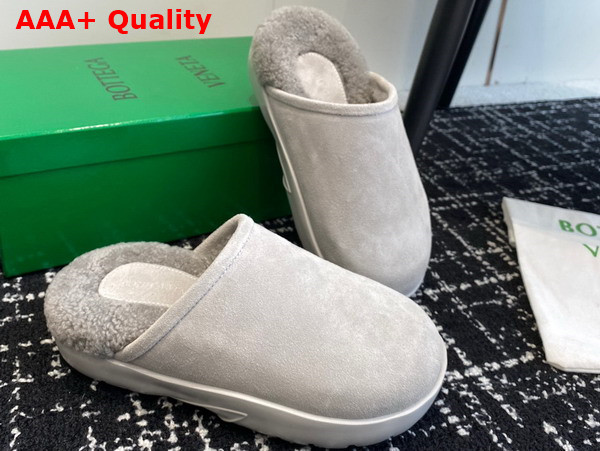 Bottega Snap Slipper in Light Grey Shearling Open Back Slipper Replica