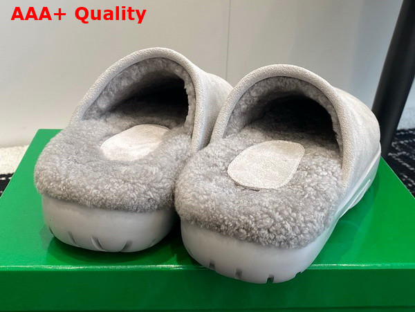 Bottega Snap Slipper in Light Grey Shearling Open Back Slipper Replica