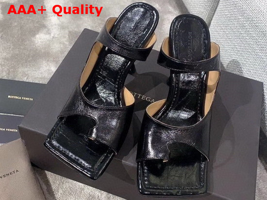 Bottega Veneta Square Toed Sandal with Curved Heel Nero Lambskin Replica