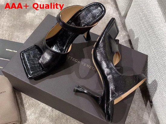 Bottega Veneta Square Toed Sandal with Curved Heel Nero Lambskin Replica