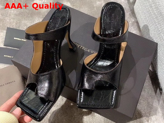 Bottega Veneta Square Toed Sandal with Curved Heel Nero Lambskin Replica