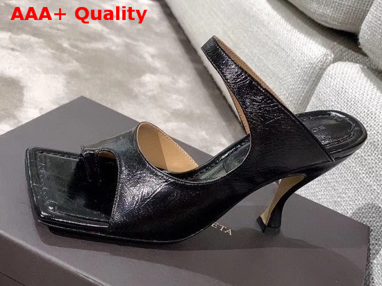 Bottega Veneta Square Toed Sandal with Curved Heel Nero Lambskin Replica