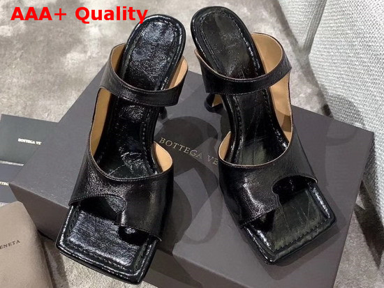 Bottega Veneta Square Toed Sandal with Curved Heel Nero Lambskin Replica