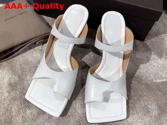 Bottega Veneta Square Toed Sandal with Curved Heel Optic White Lambskin Replica