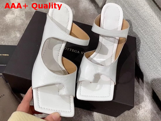 Bottega Veneta Square Toed Sandal with Curved Heel Optic White Lambskin Replica