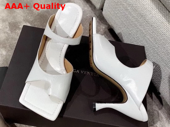 Bottega Veneta Square Toed Sandal with Curved Heel Optic White Lambskin Replica