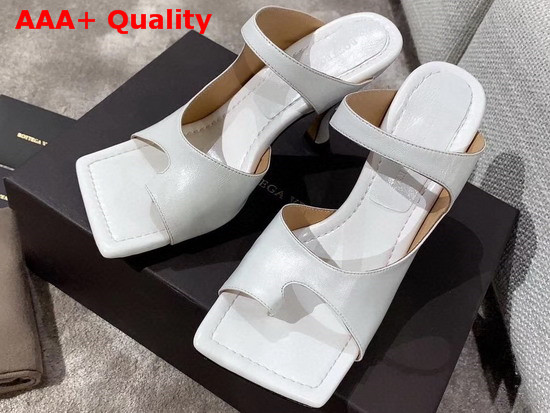 Bottega Veneta Square Toed Sandal with Curved Heel Optic White Lambskin Replica