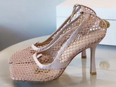 Bottega Veneta Stretch Pumps in Mesh and Berry Calfskin Beige