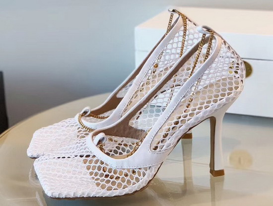 Bottega Veneta Stretch Pumps in Mesh and Berry Calfskin White