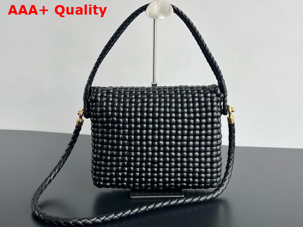 Bottega Veneta Swing Black Intreccio Leather Top Handle Bag with Double Coaxial Strap Replica