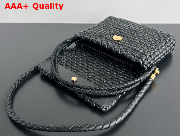 Bottega Veneta Swing Black Intreccio Leather Top Handle Bag with Double Coaxial Strap Replica