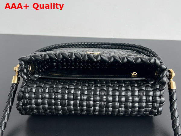 Bottega Veneta Swing Black Intreccio Leather Top Handle Bag with Double Coaxial Strap Replica