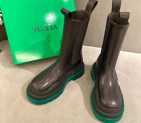 Bottega Veneta The Tire Boots Black Green Vegetable Tanned Calf Leather Upper Rubber Stamped Outsole with Opaque Texture Replica