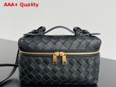 Bottega Veneta Vanity Case On Strap Black Intrecciato Leather Replica