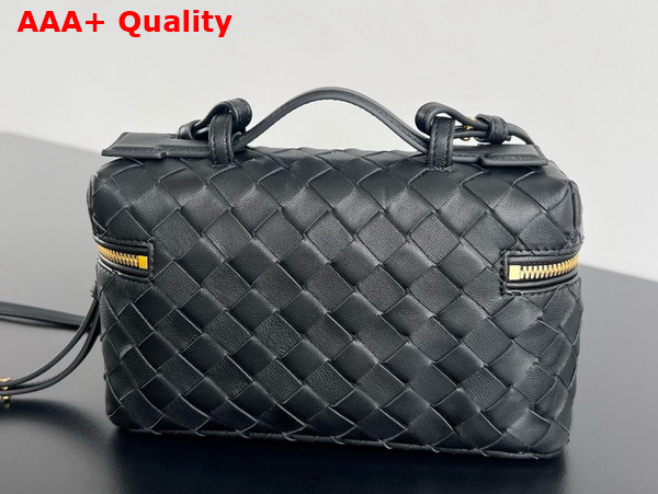 Bottega Veneta Vanity Case On Strap Black Intrecciato Leather Replica