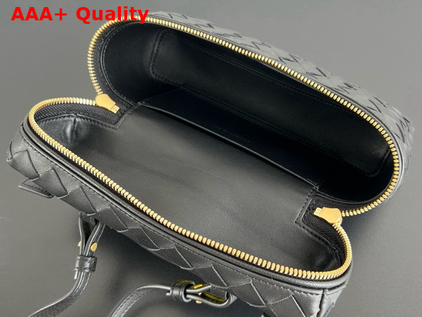 Bottega Veneta Vanity Case On Strap Black Intrecciato Leather Replica