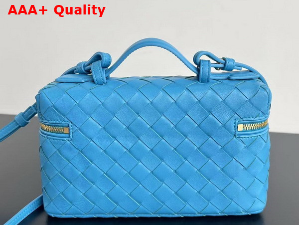 Bottega Veneta Vanity Case On Strap Light Blue Intrecciato Leather Replica