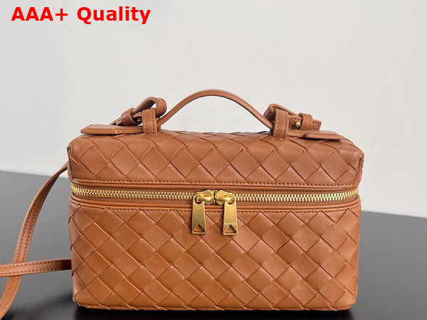 Bottega Veneta Vanity Case On Strap Light Wood Intrecciato Leather Replica