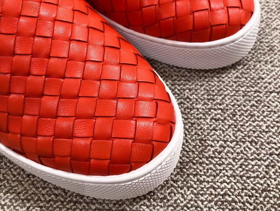 Bottega Veneta Women Loafers in Red Woven Nappa Lambskin Replica