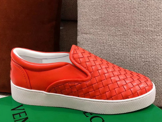 Bottega Veneta Women Loafers in Red Woven Nappa Lambskin Replica