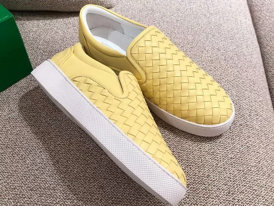 Bottega Veneta Women Loafers in Yellow Woven Nappa Lambskin Replica