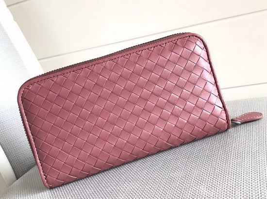 Bottega Veneta Zip Around Wallet in Antique Pink Lambskin