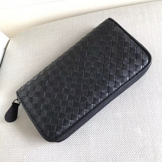 Bottega Veneta Zip Around Wallet in Black Nappa Leather