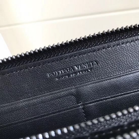 Bottega Veneta Zip Around Wallet in Black Nappa Leather