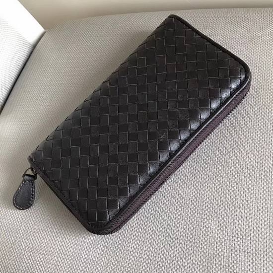 Bottega Veneta Zip Around Wallet in Dark Brown Lambskin