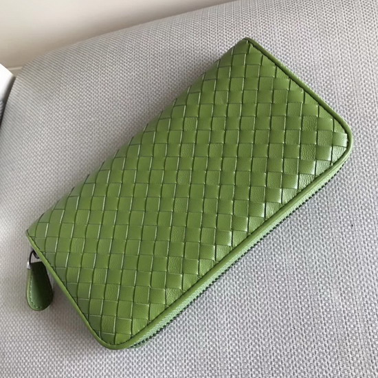 Bottega Veneta Zip Around Wallet in Green Lambskin