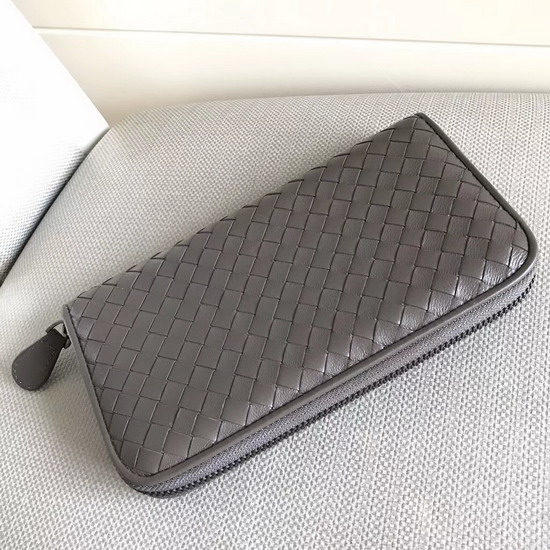 Bottega Veneta Zip Around Wallet in Grey Lambskin