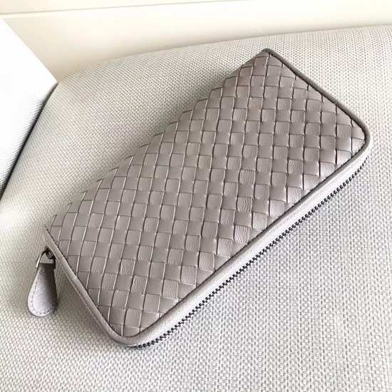 Bottega Veneta Zip Around Wallet in Light Grey Lambskin