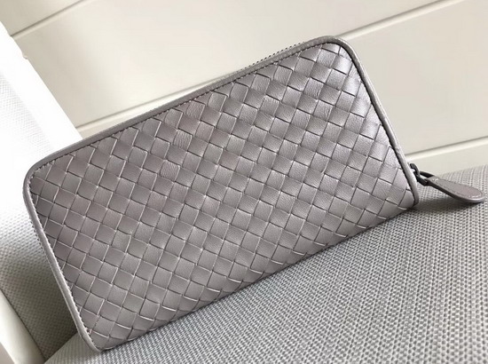 Bottega Veneta Zip Around Wallet in Light Grey Lambskin