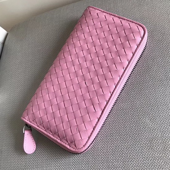 Bottega Veneta Zip Around Wallet in Pink Lambskin