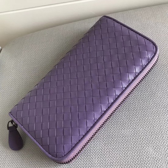 Bottega Veneta Zip Around Wallet in Purple Lambskin