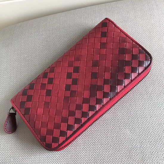 Bottega Veneta Zip Around Wallet in Red Nappa Lambskin