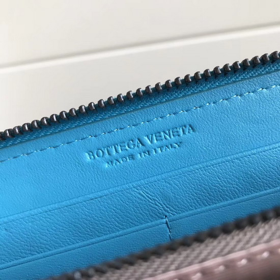 Bottega Veneta Zip Around Wallet in Sky Blue Lambskin