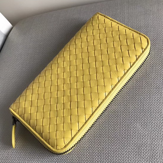 Bottega Veneta Zip Around Wallet in Yellow Lambskin