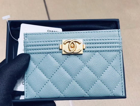 Boy Chanel Card Holder Light Blue Lambskin A84431