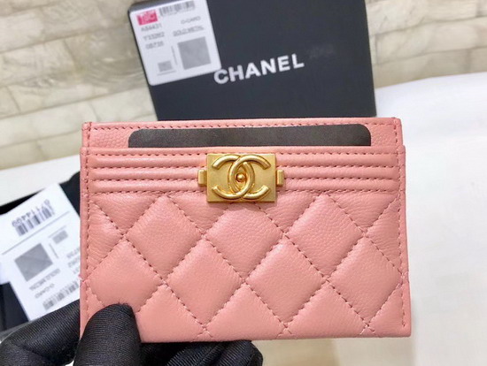 Boy Chanel Card Holder Pink Lambskin A84431